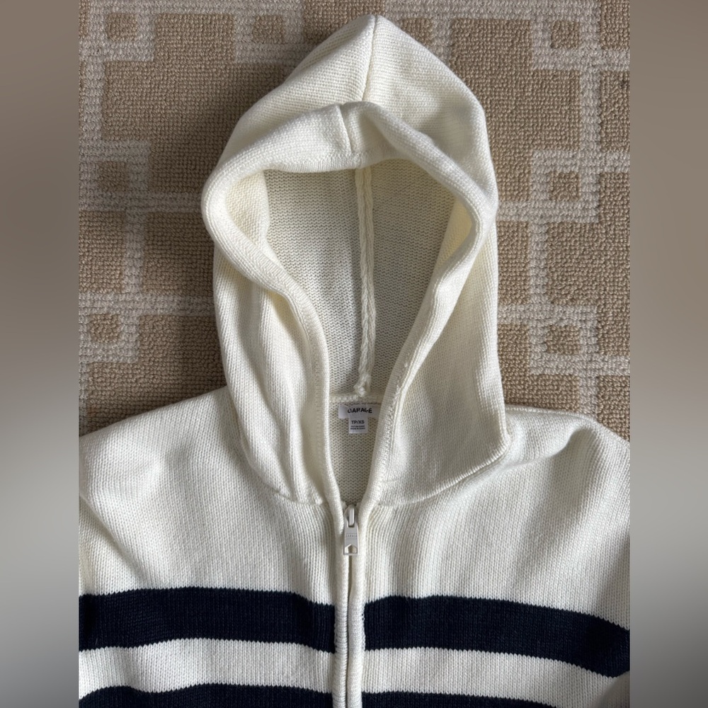 Garage Cropped Zip Hoodie Sweater Preppy Cream Navy Stripe Size XS - Picture 5 of 9